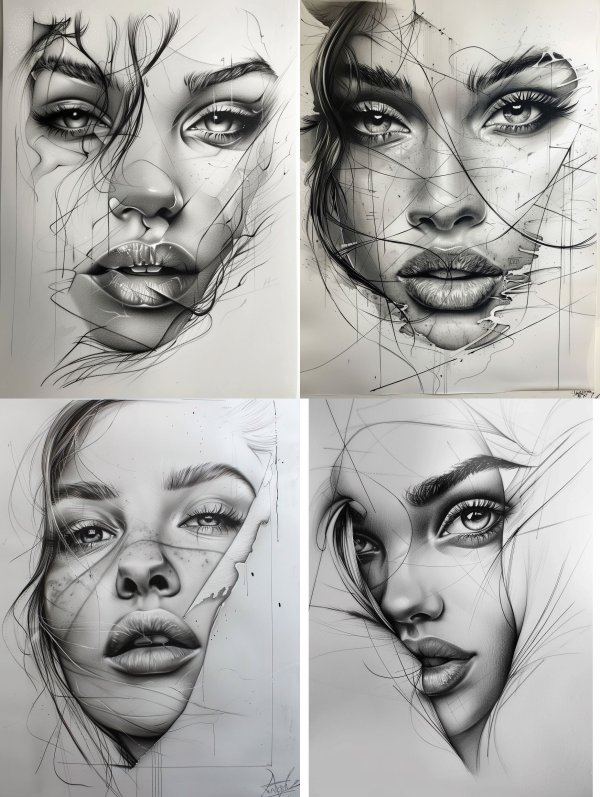 Ethereal Shadows: Graphite Portrait Studies