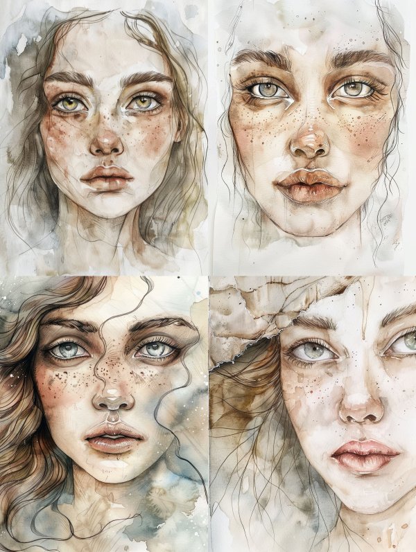 Ethereal Gaze Watercolor Portraits