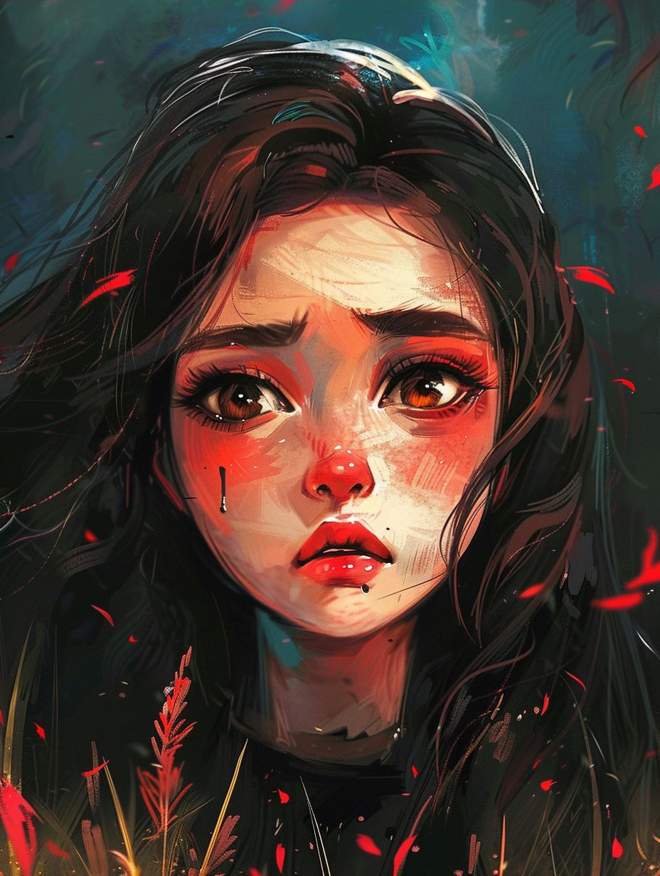 Melancholic Portraits in Crimson Hues - Image 4