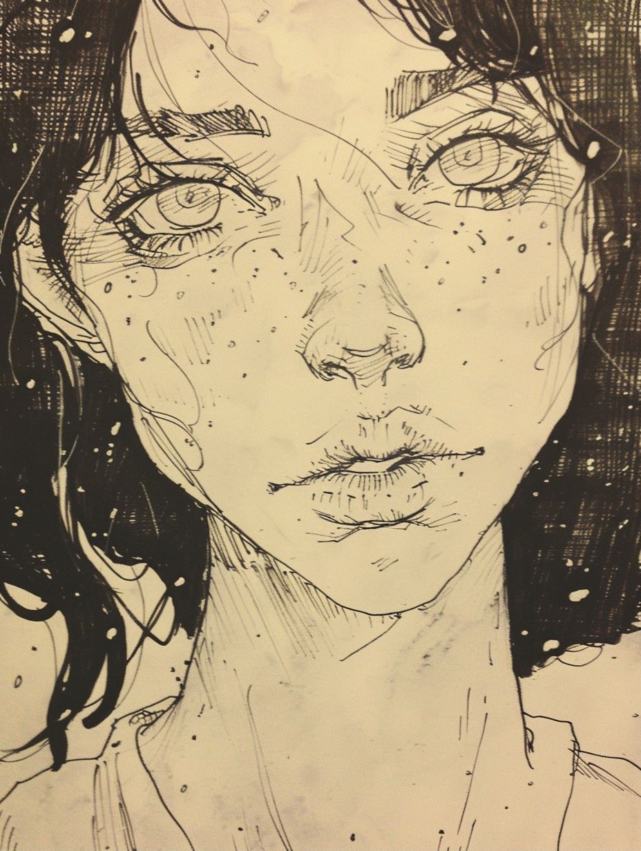 Melancholic Ink Portrait Study