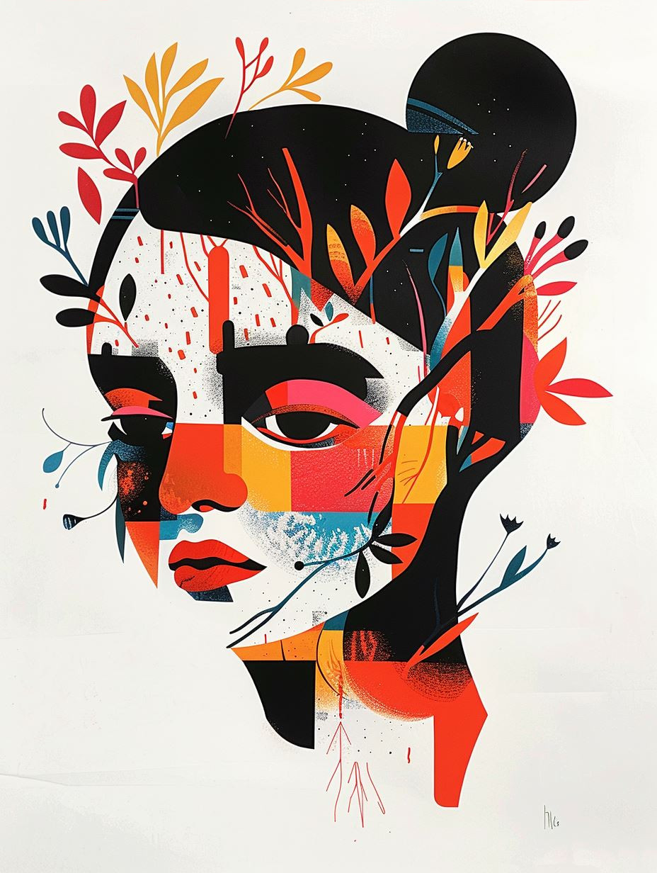 Abstract Geometric Portrait in Crimson - Image 4