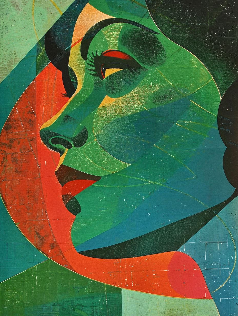 Geometric Prism Portrait in Teal - Image 1