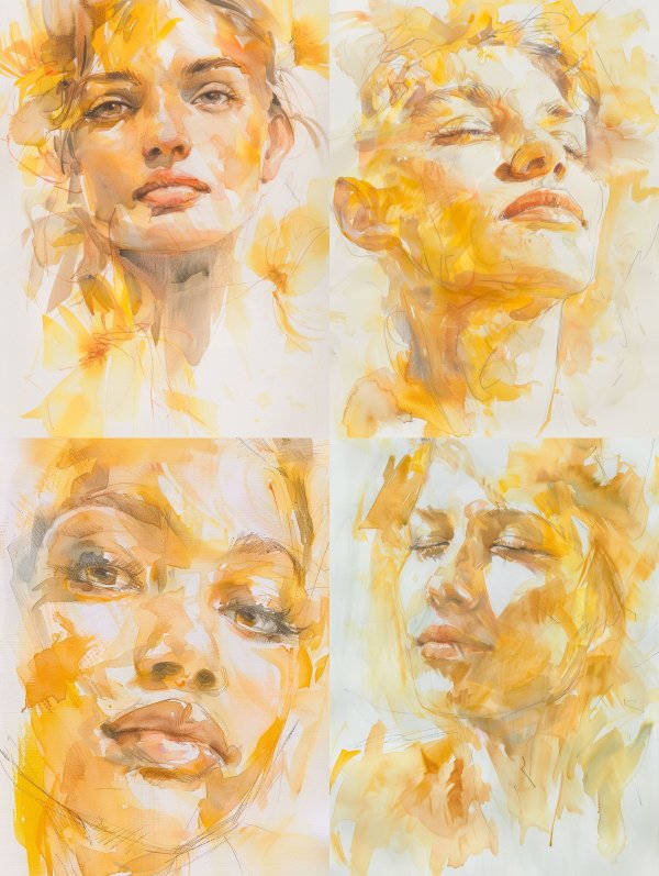 Golden Ethereal Watercolor Portrait