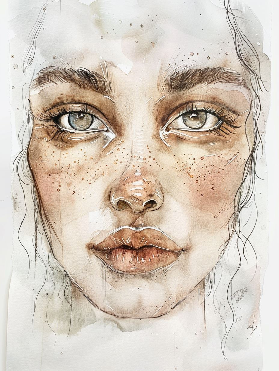 Ethereal Gaze Watercolor Portraits - Image 2