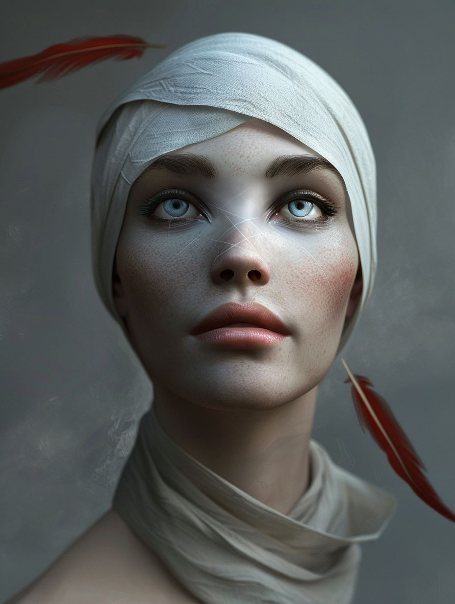 Ethereal Gaze in White Linen - Image 1