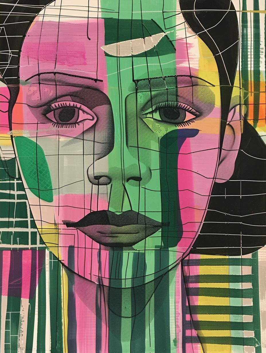 Fragmented Portraits in Neon Hue - Image 2