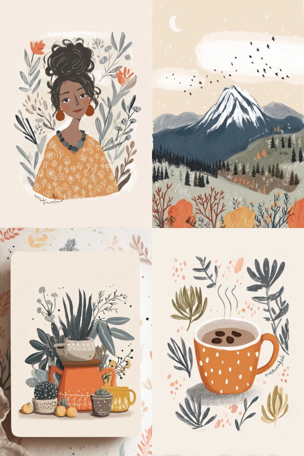 Cozy Earthy Tones Illustration Set