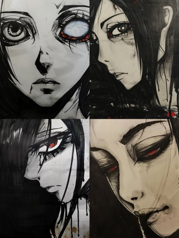 Haunting Monochrome Ink Portrait