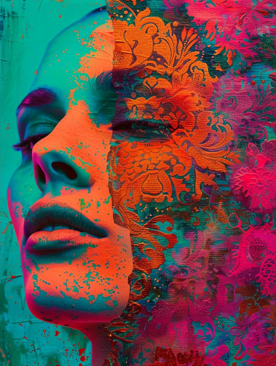 Neon Dreams: A Surrealist Portrait Collage - Image 2