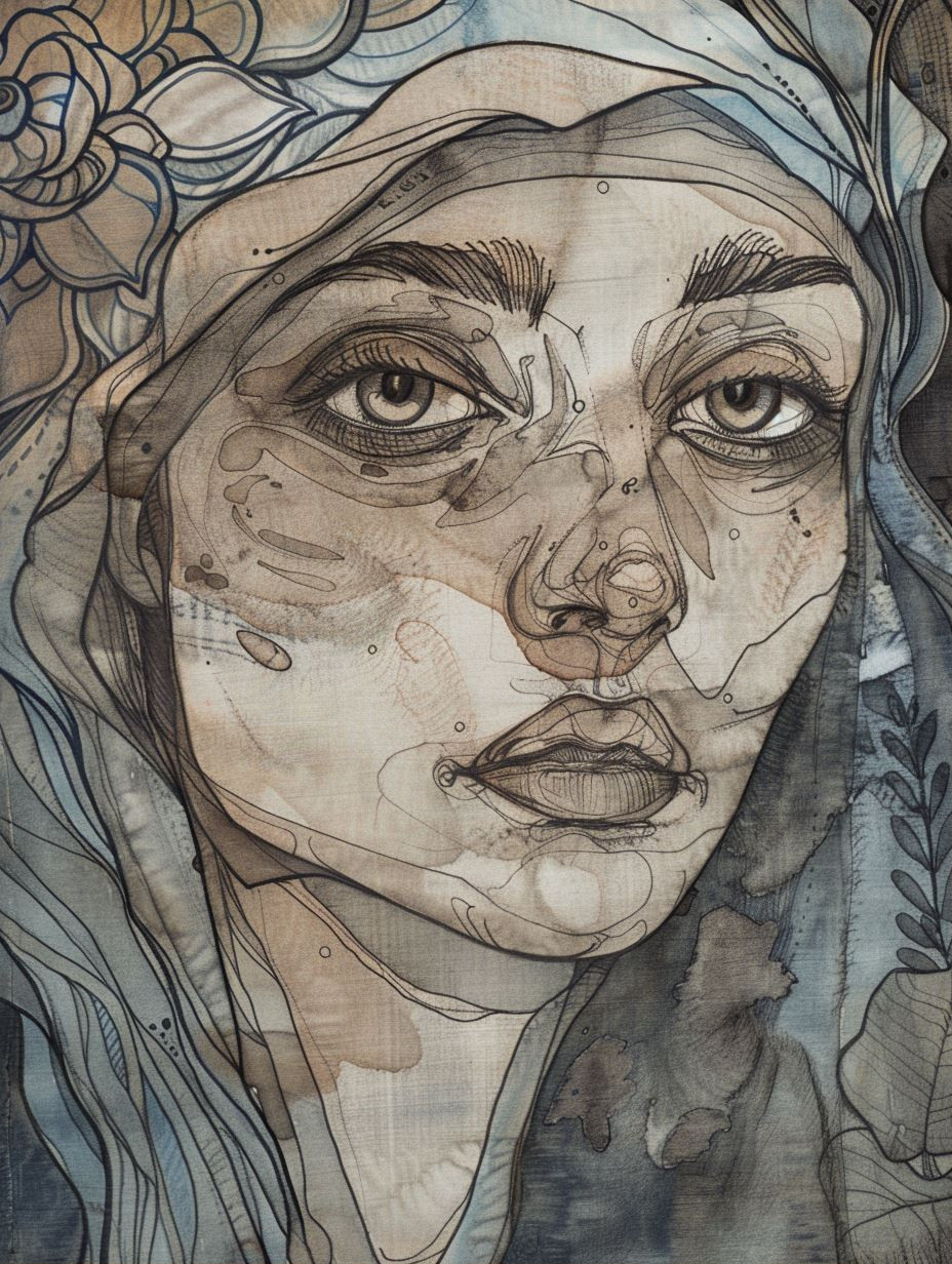 Ethereal Gazes in Blue and Gold - Image 1