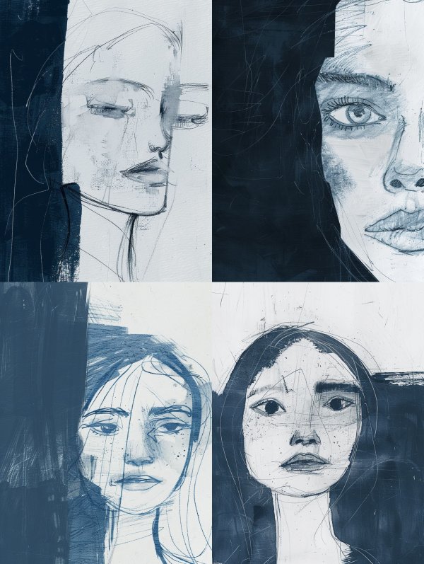 Melancholic Indigo Portrait Studies