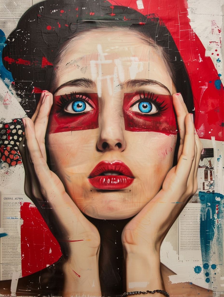 Crimson Serenity Mixed Media Portrait - Image 2
