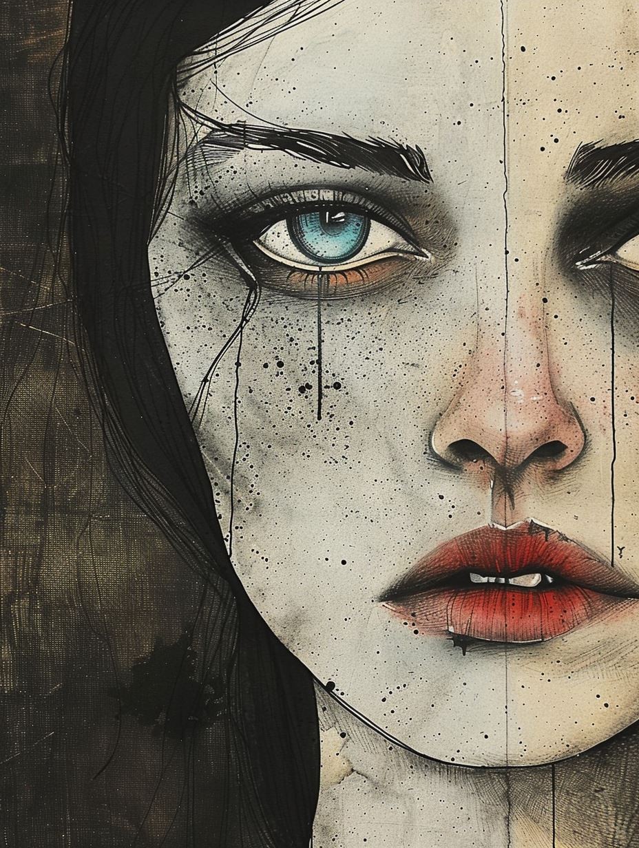 Melancholic Ink and Watercolor Portrait - Image 3
