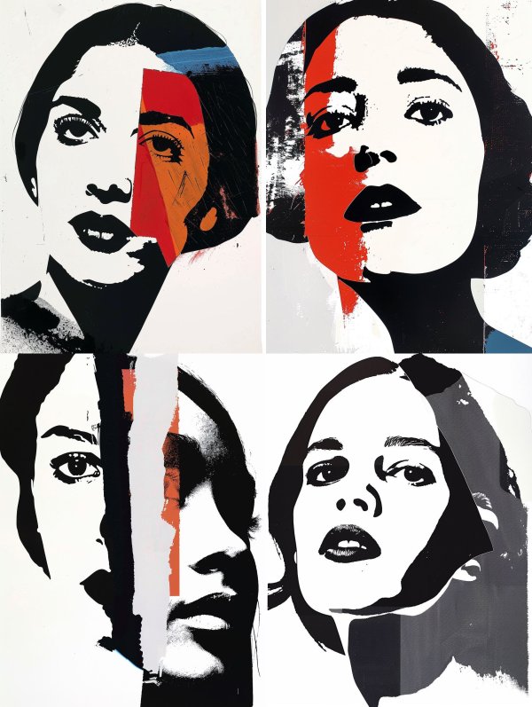 Fragmented Visions in Red and Black