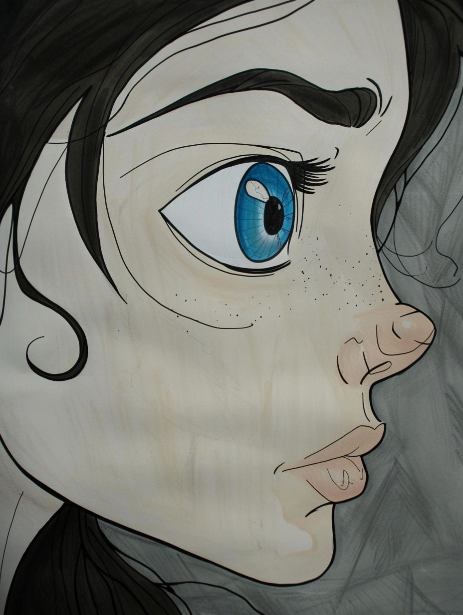 Azure Gaze Ink Illustration - Image 1