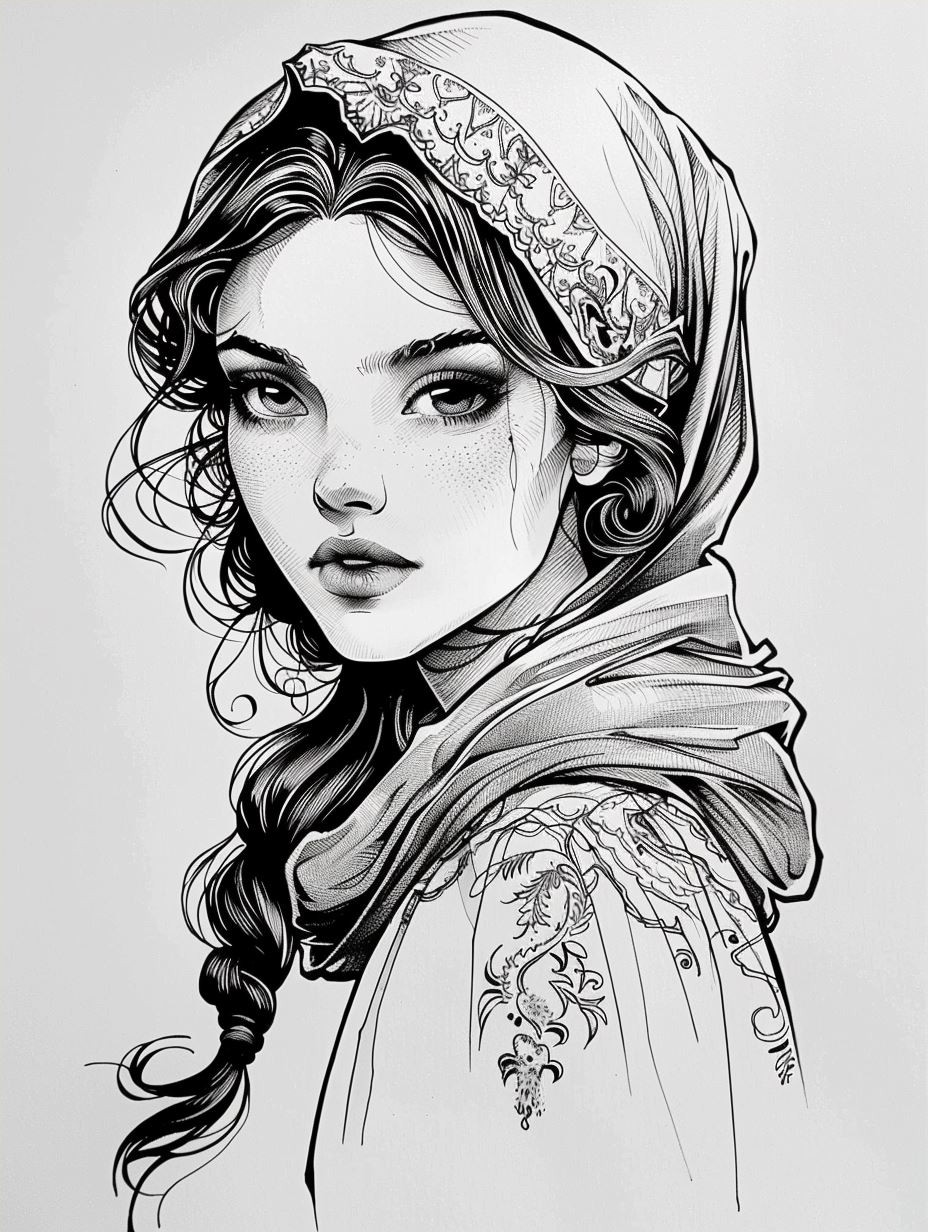 Intricate Ink Nouveau Portrait - Image 4