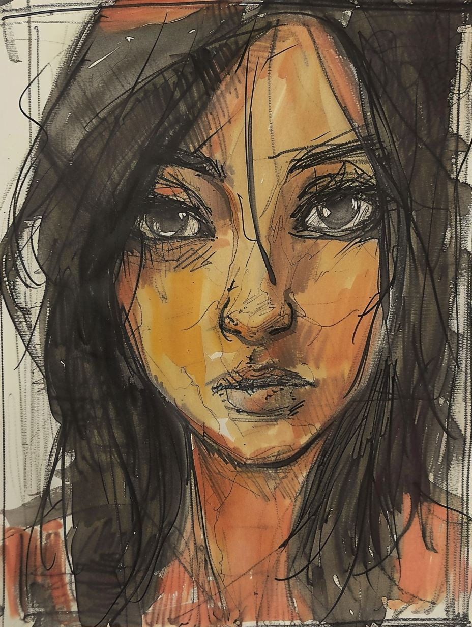 Soulful Gazes in Ink and Wash - Image 2