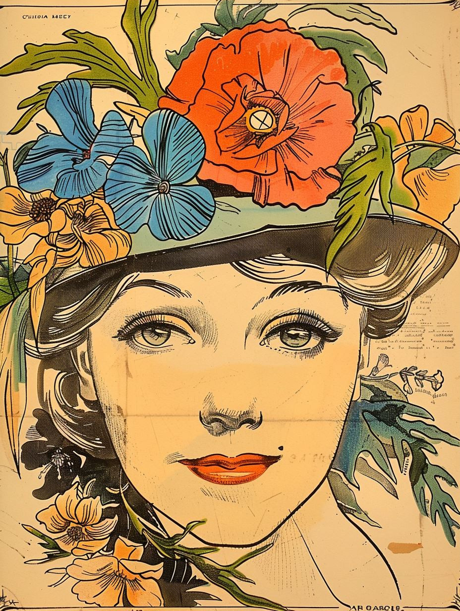 Four Vintage Stylized Female Portraits - Image 3