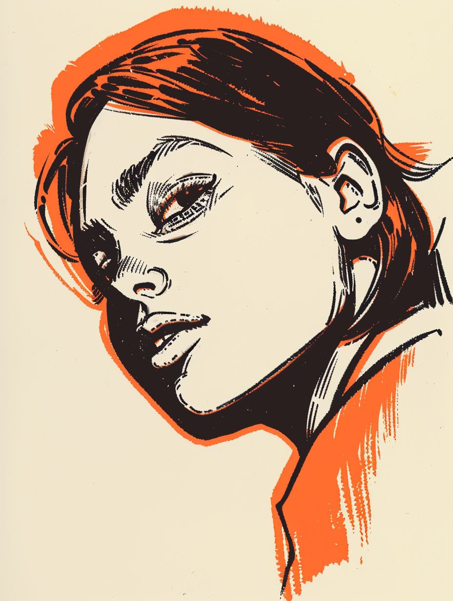 Bold Ink Portrait in Orange - Image 1