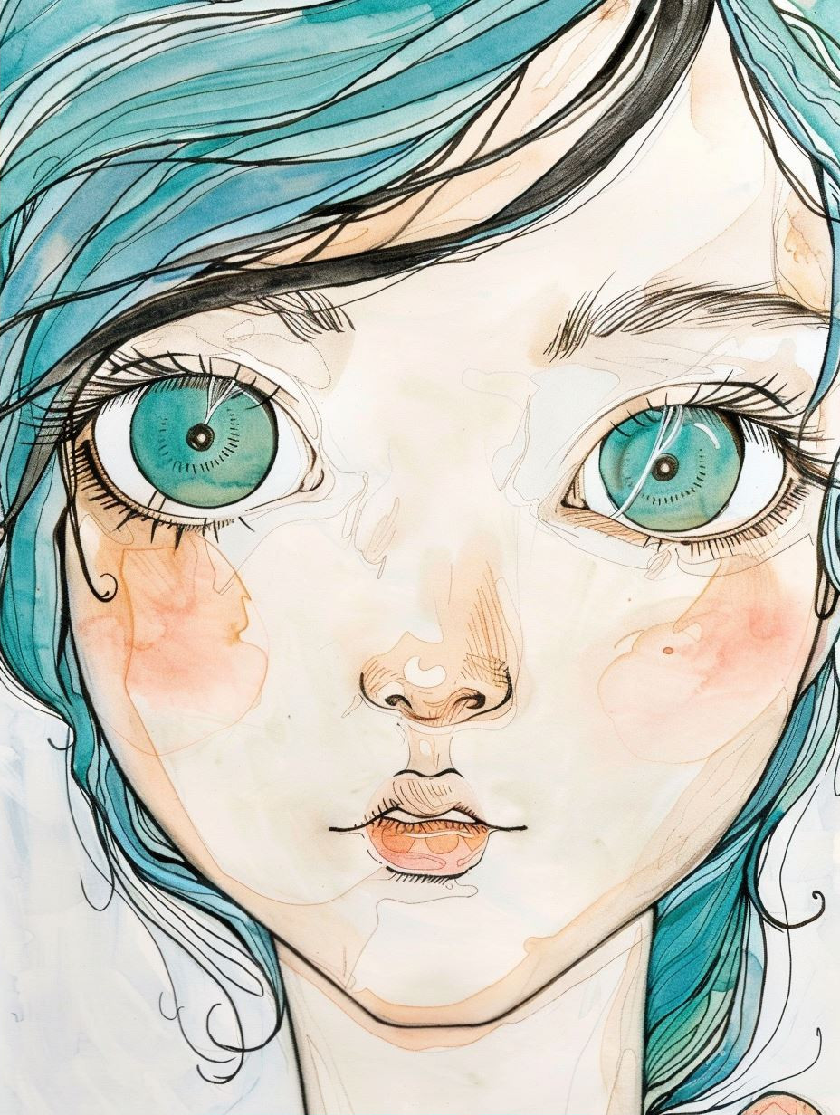 Ethereal Watercolor Gaze Portrait - Image 2