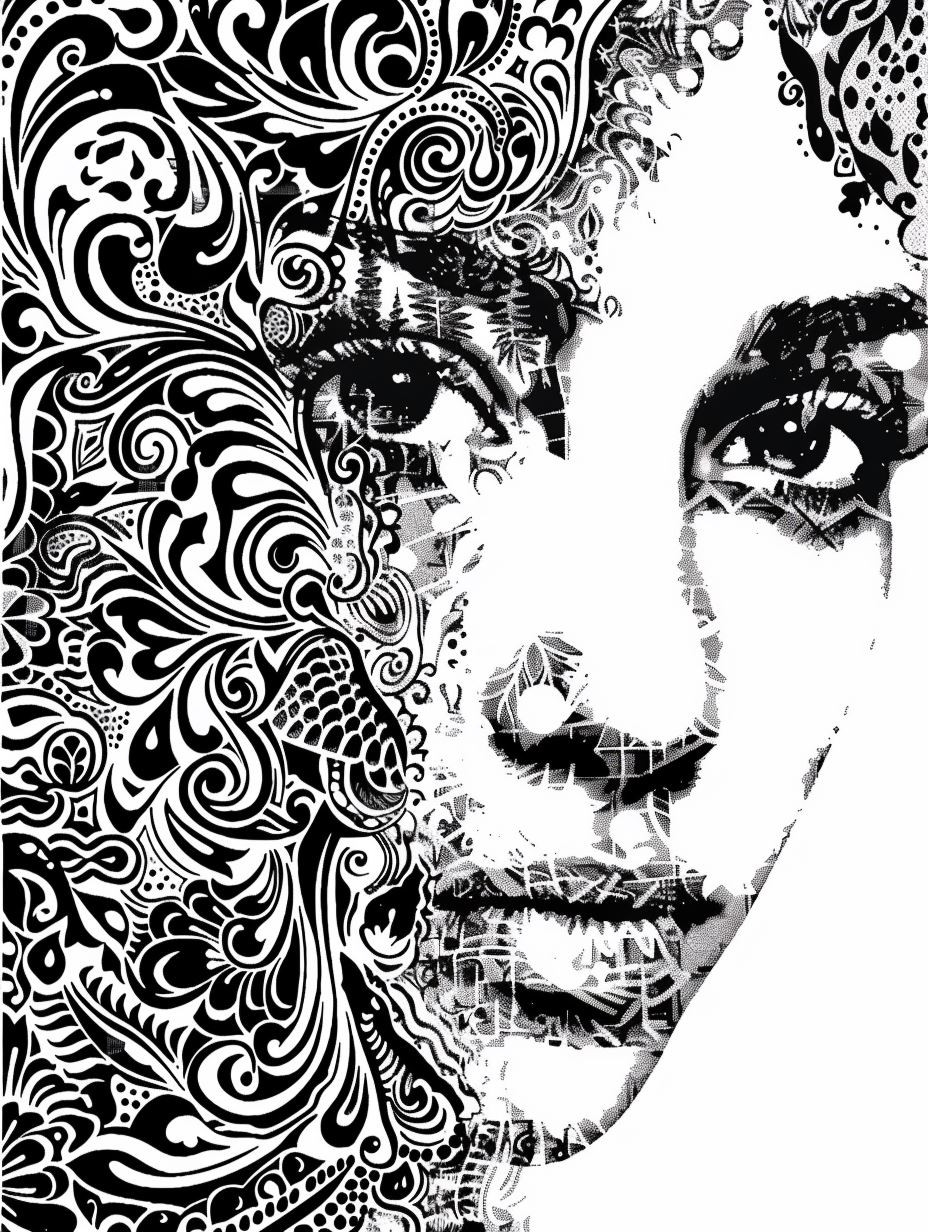 Intricate Floral Ink Portrait - Image 4