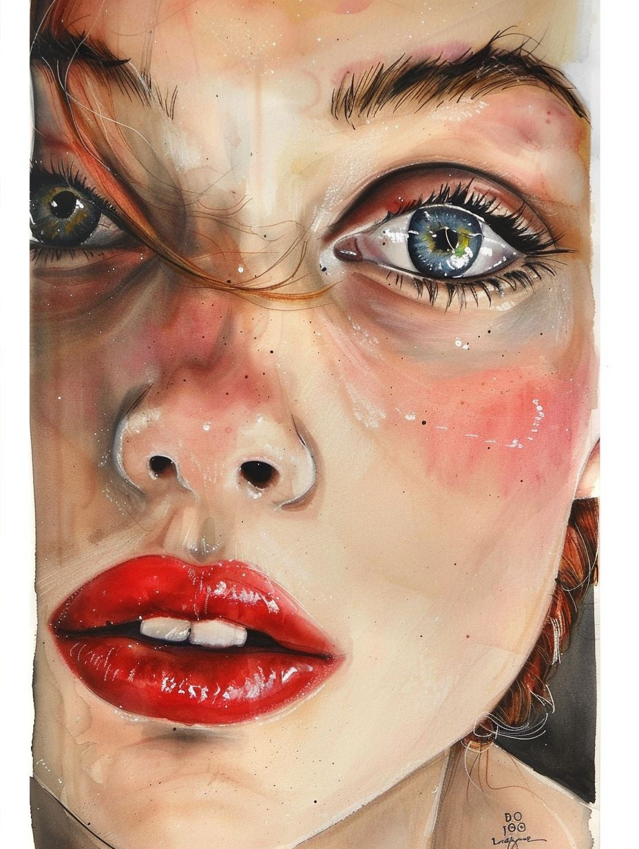 Crimson Lips Artistic Portrait Study - Image 2