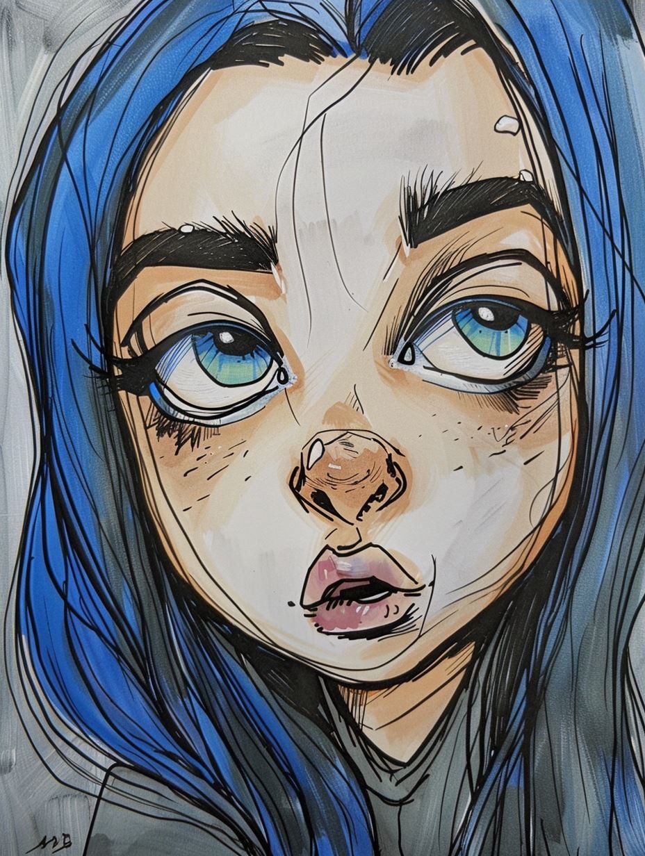 Melancholic Ink and Azure Gaze - Image 3