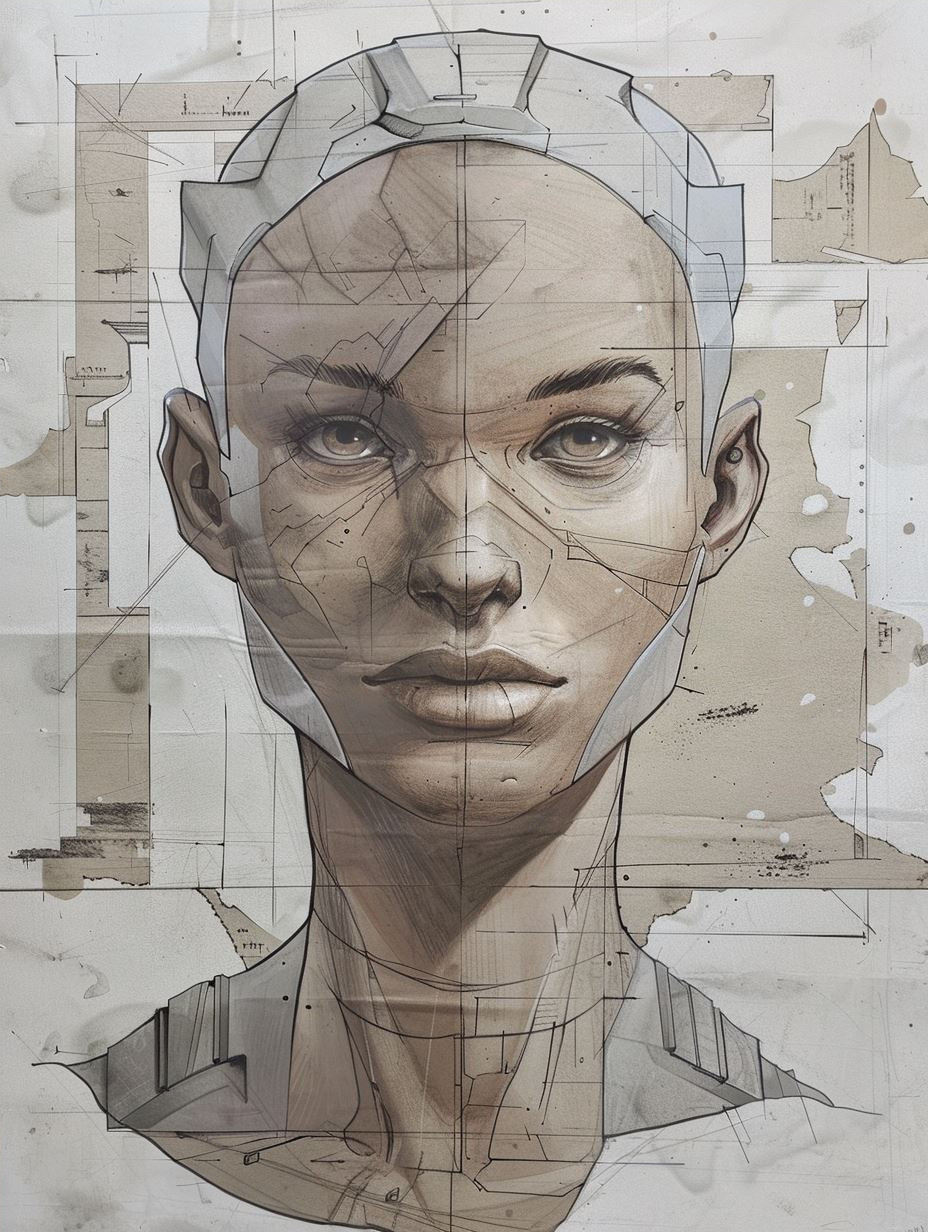 Cybernetic Blueprint Portrait Study - Image 4