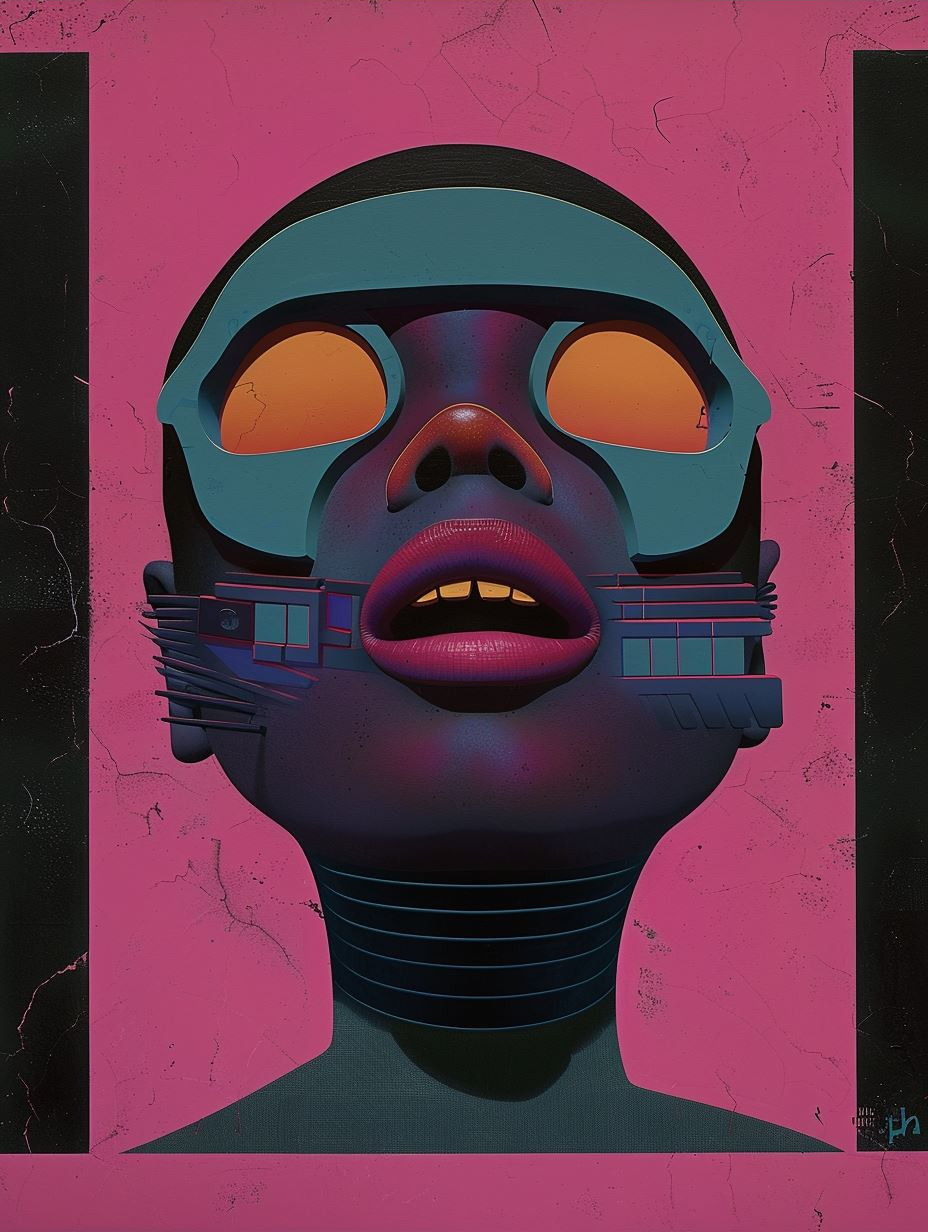 Neon Surrealist Sculpted Visage - Image 3