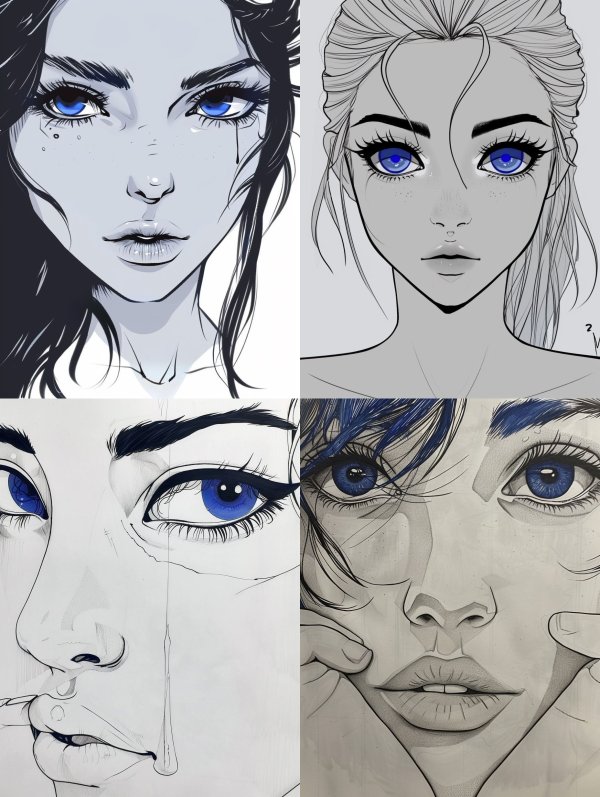 Ethereal Blue Gaze Sketches