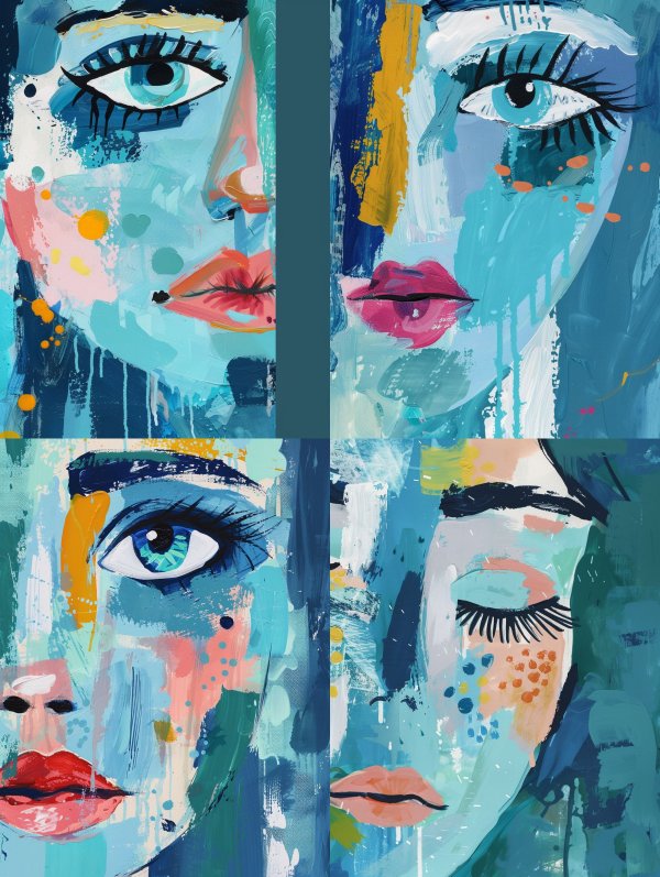 Abstract Azure Feminine Portraits