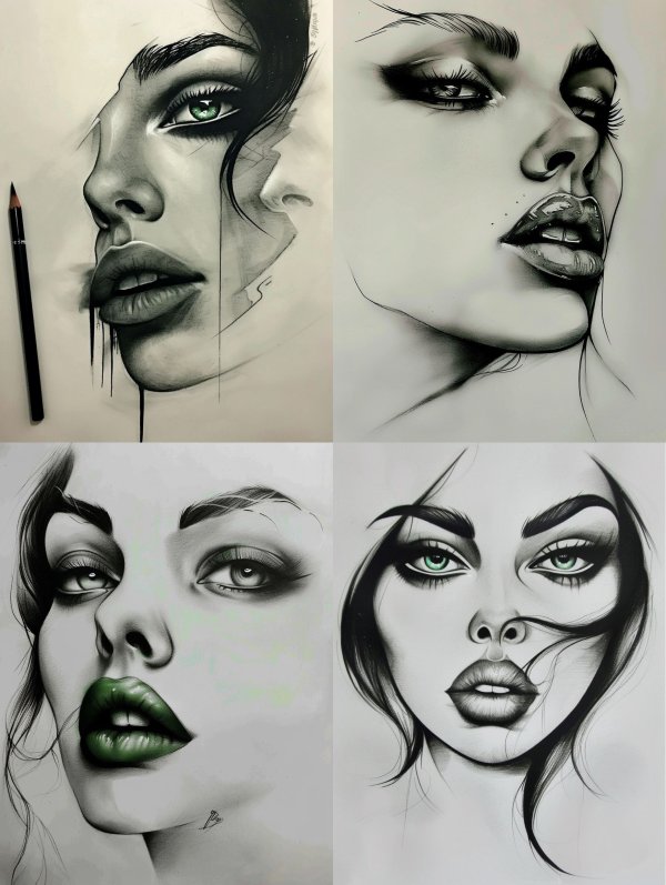 Ethereal Gaze: Charcoal Portrait Studies