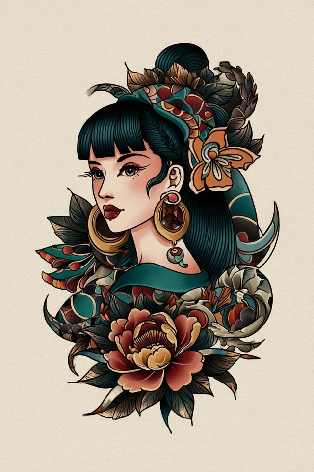 Neo Traditional Floral Muse