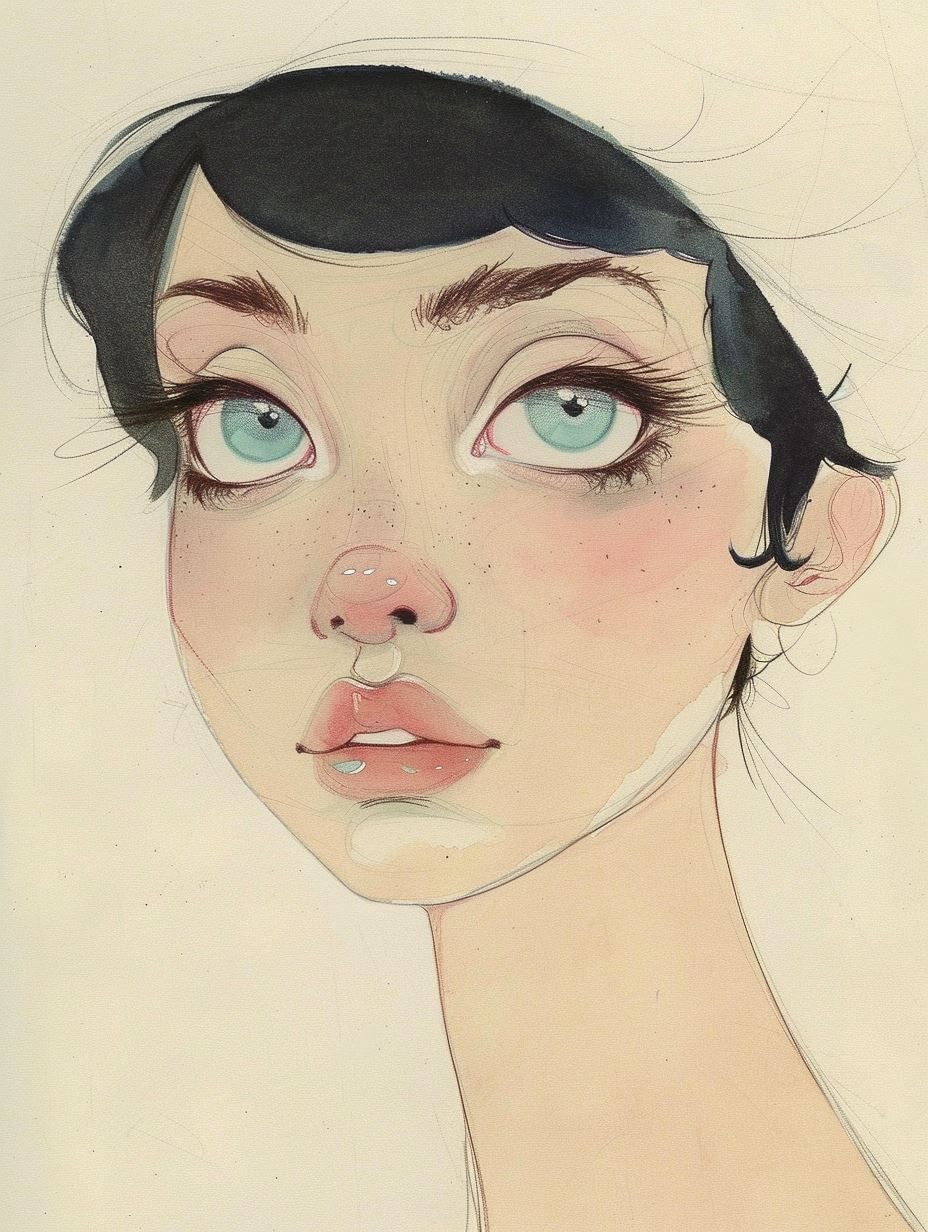 Ethereal Gaze in Ink Wash - Image 4