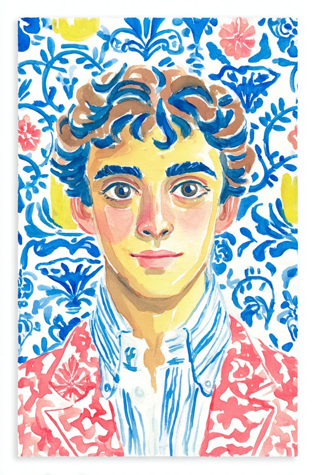 Azure Floral Portrait - Image 1