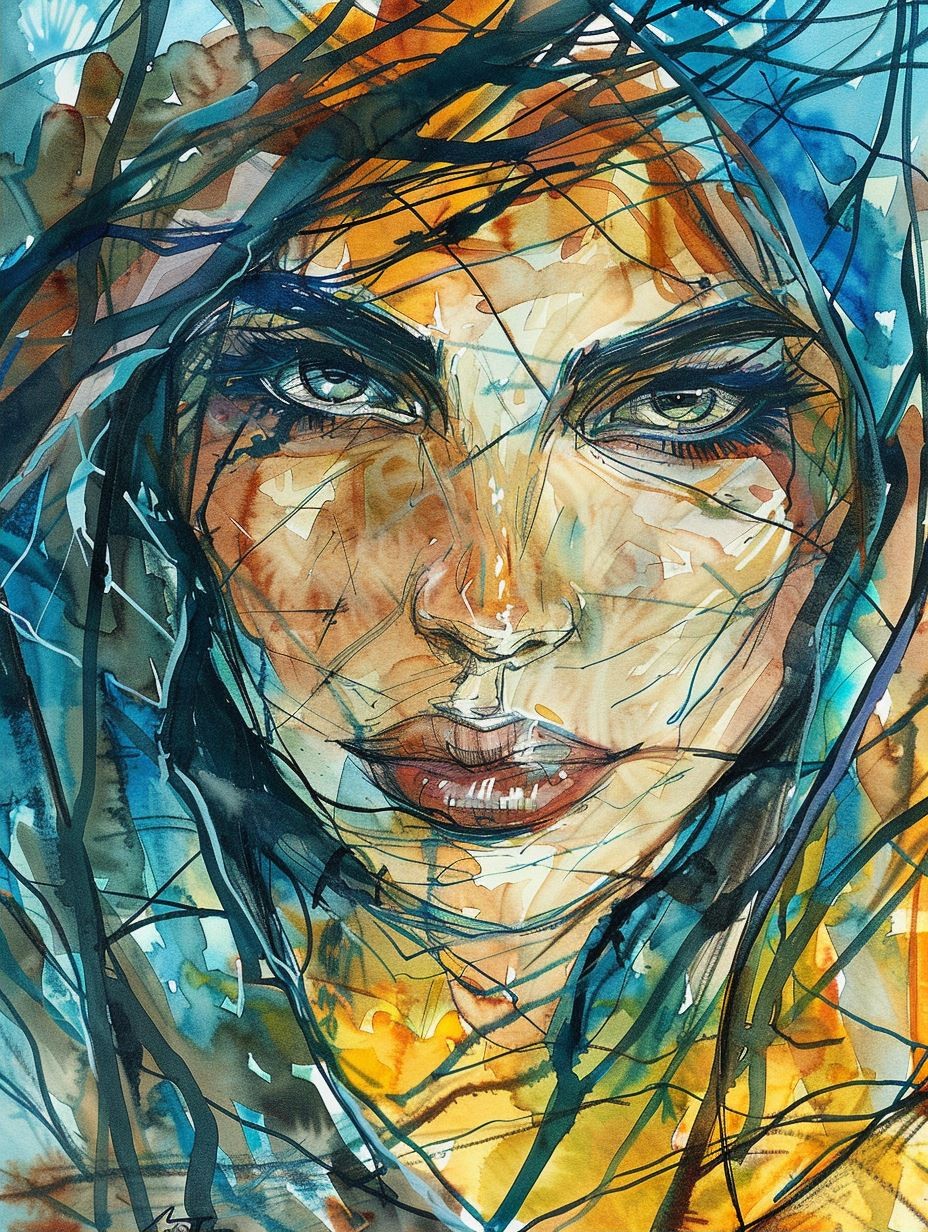 Vibrant Watercolor Expressionist Portrait - Image 2