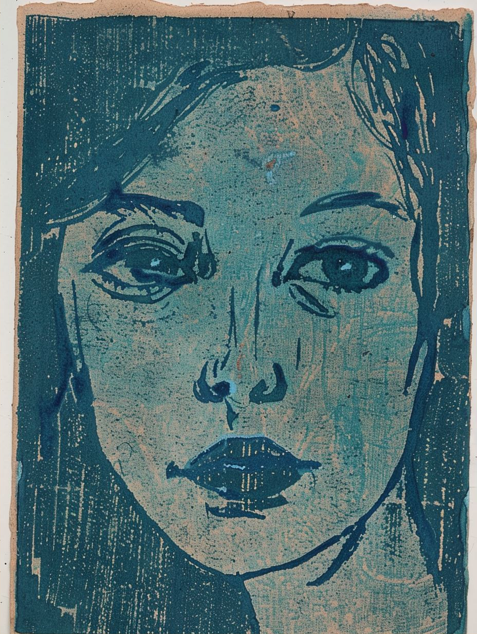 Moody Blue Linocut Portraits - Image 2