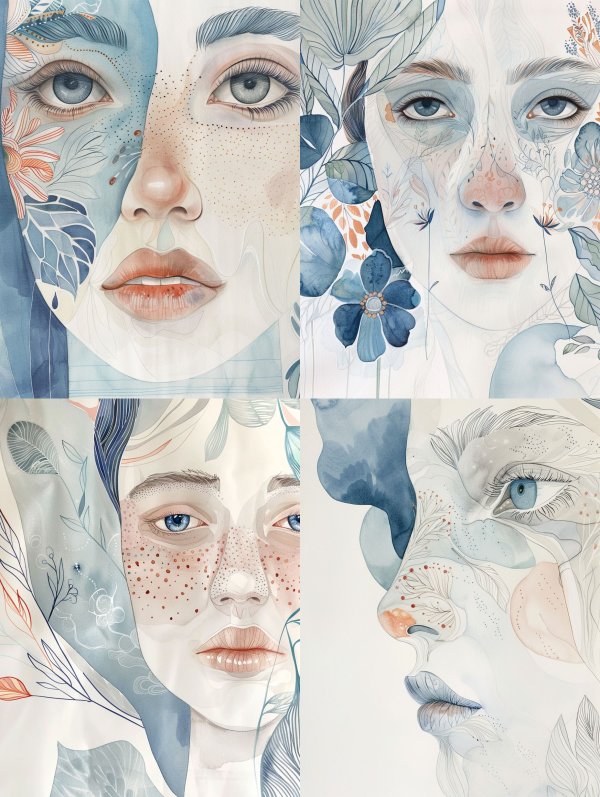 Floral Ethereal Portraits in Blue and Peach