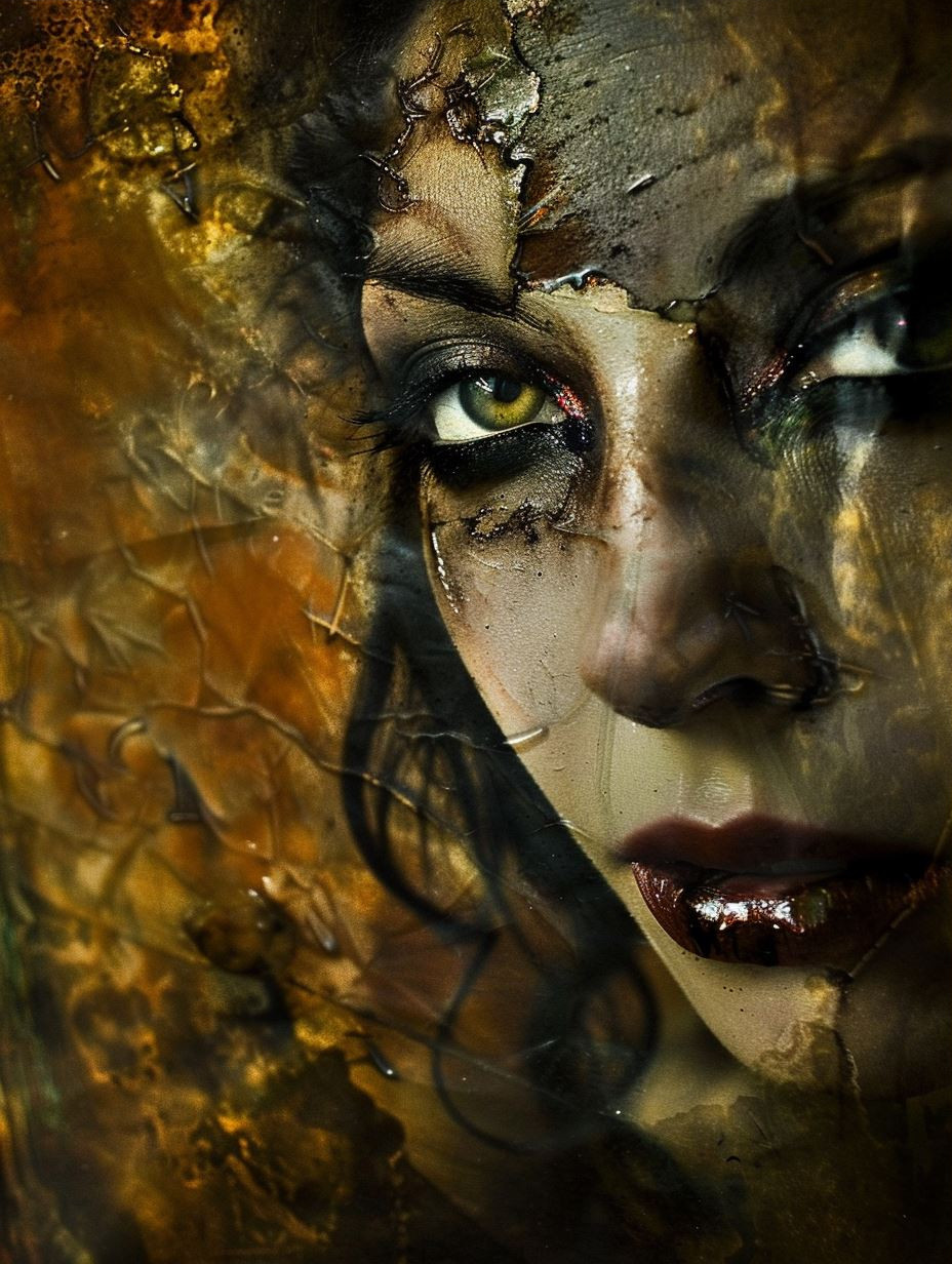 Fractured Gaze Through Golden Glass - Image 3