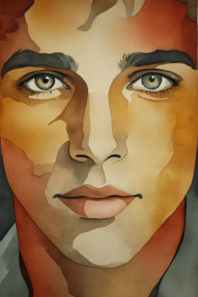 Amber Watercolor Gaze - Image 1