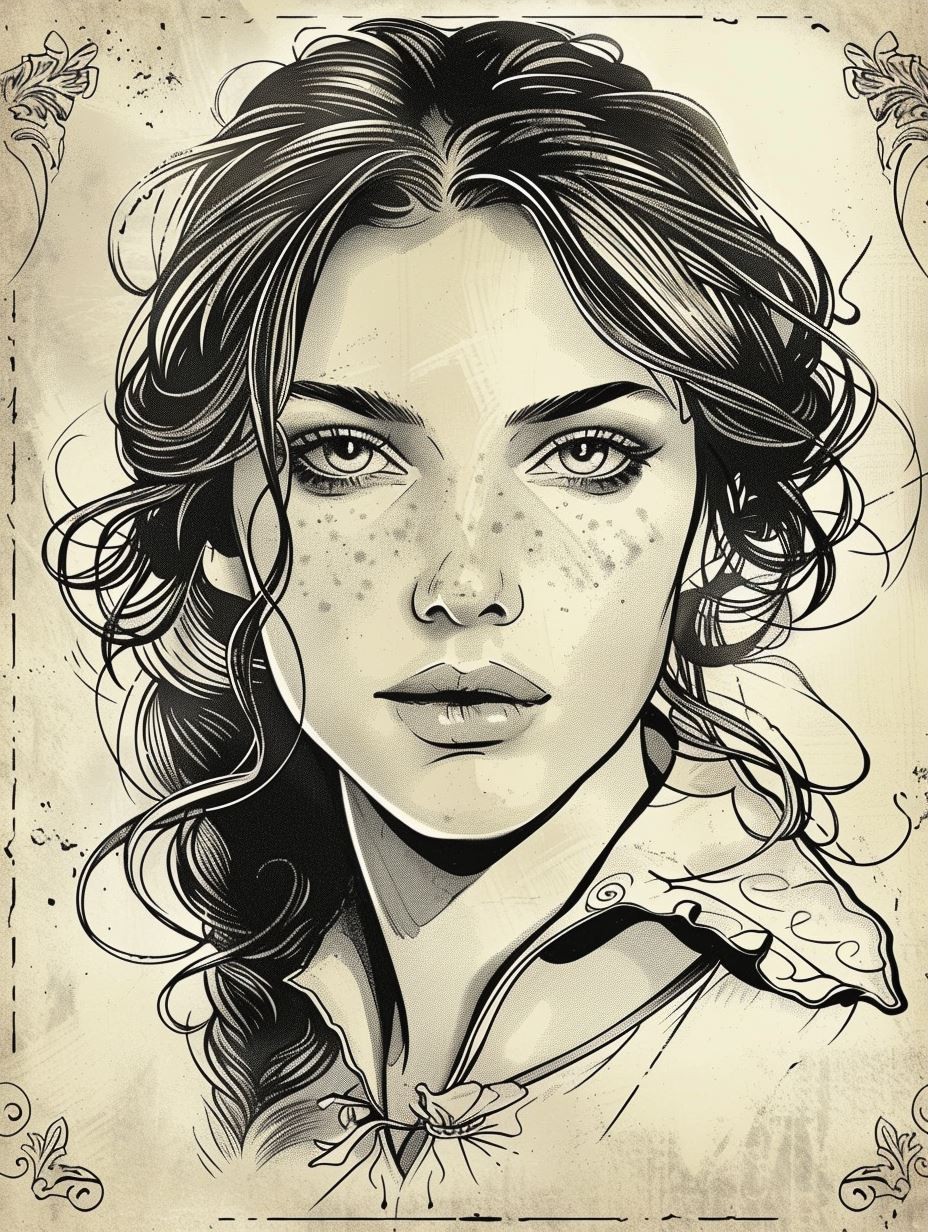 Intricate Ink Nouveau Portrait - Image 3