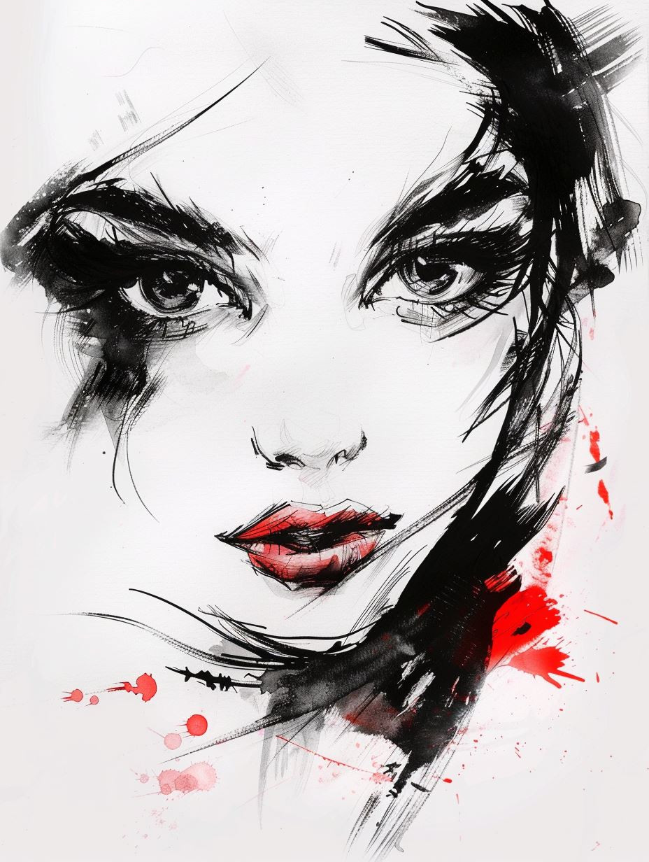 Abstract Ink Portraiture in Red - Image 4