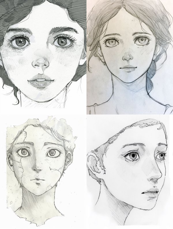 Ethereal Gazes: Pencil Portrait Studies