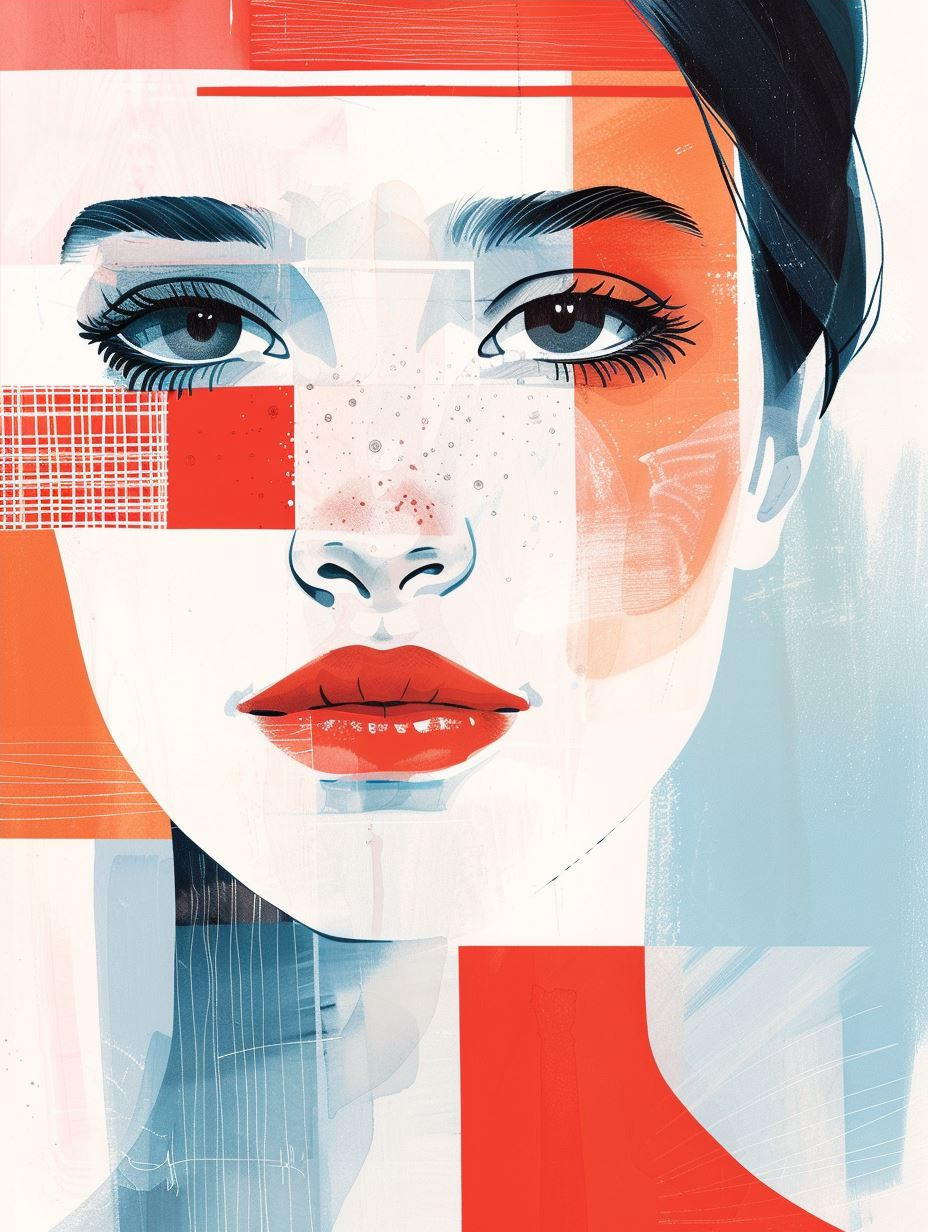 Fragmented Beauty in Red and Blue - Image 4