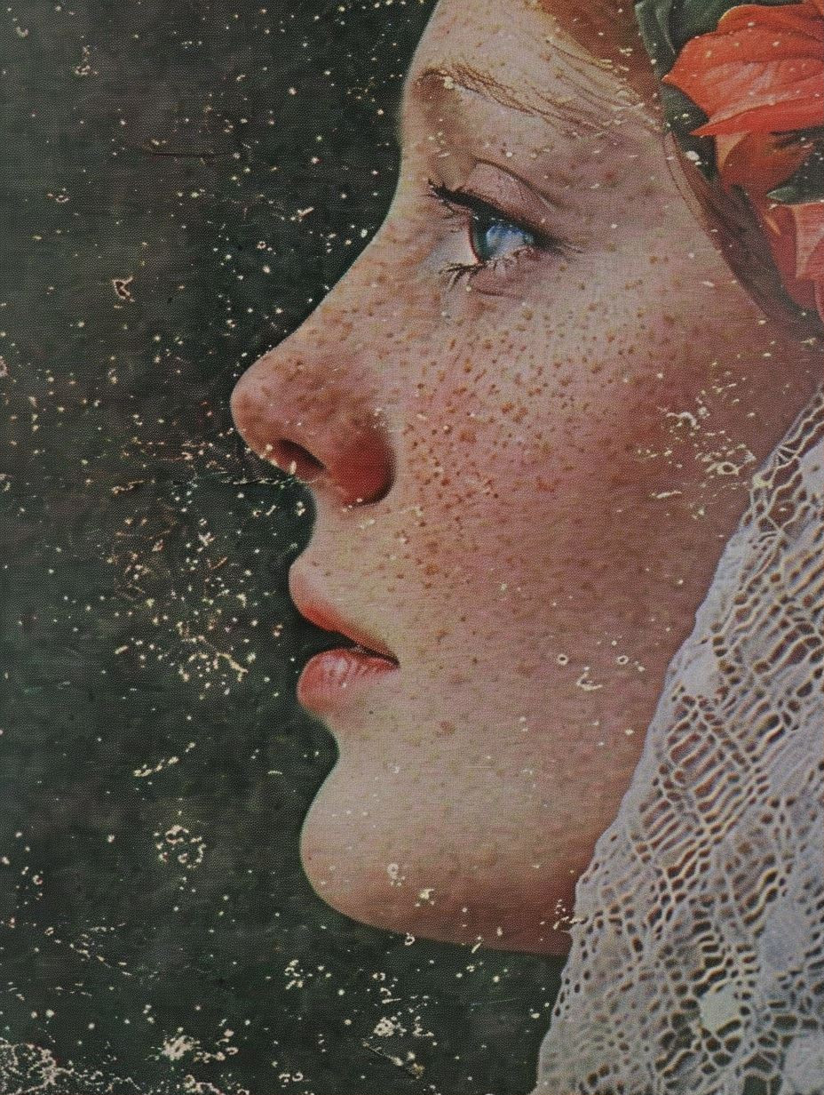 Vintage Freckled Portrait in Lace - Image 1