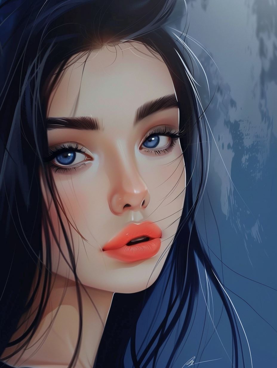Azure Gaze: Digital Portrait Series - Image 3
