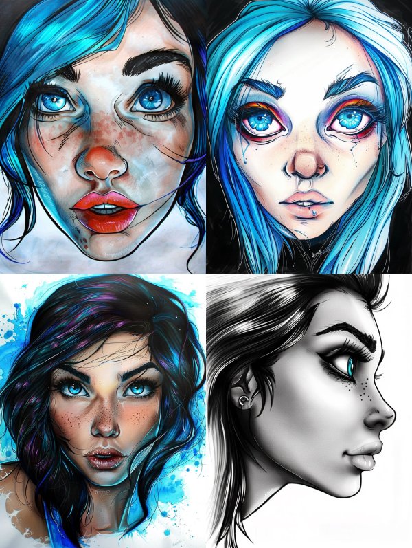 Azure Visions: Digital Portrait Studies