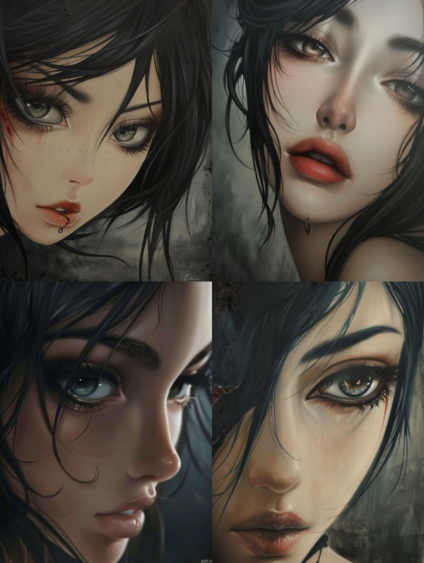 Melancholy Gaze in Dark Ink