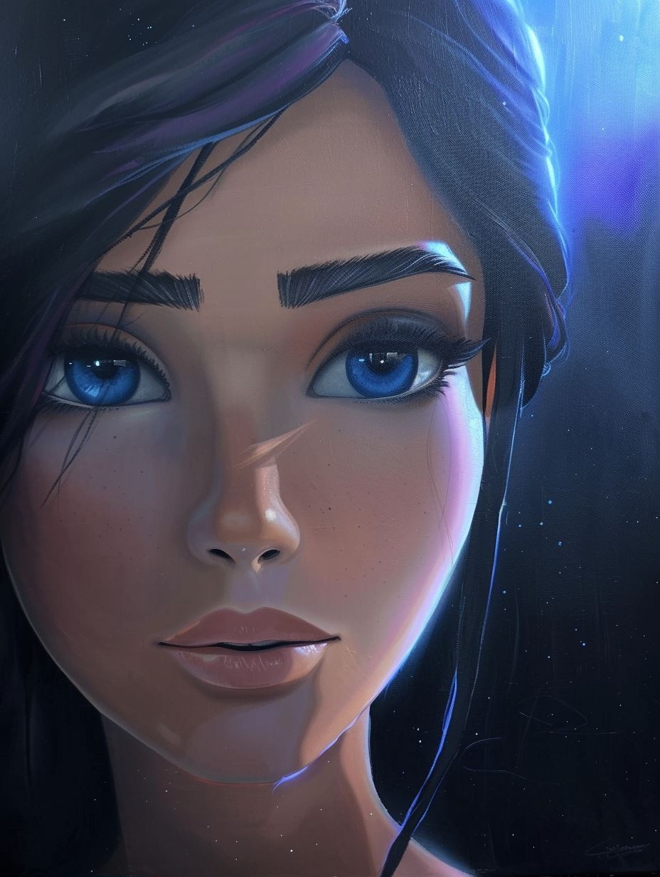 Celestial Gaze in Neon Twilight - Image 1