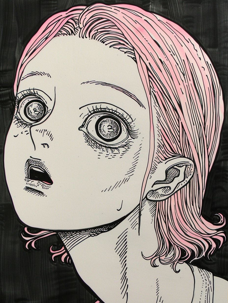 Ethereal Pink Ink Manga Portrait
